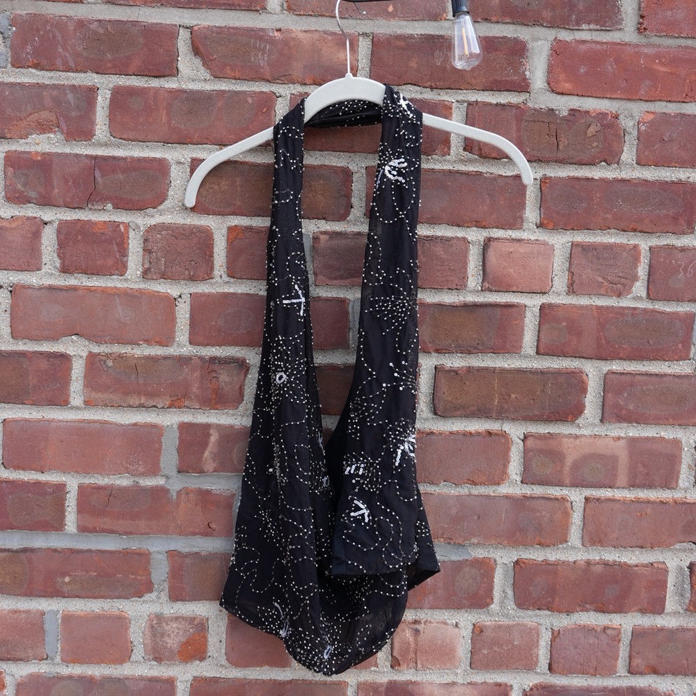 ZARA EMBROIDERED BEADED HALTER TOP